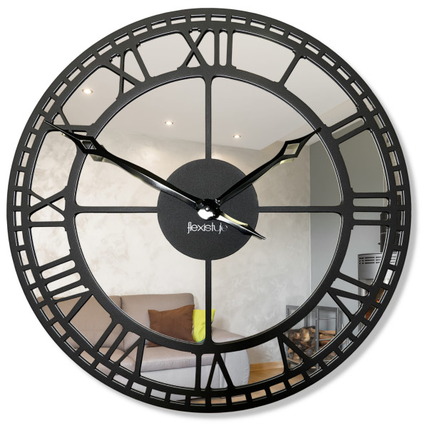 Metalowy zegar ścienny czarny lustro 50cm 571098
