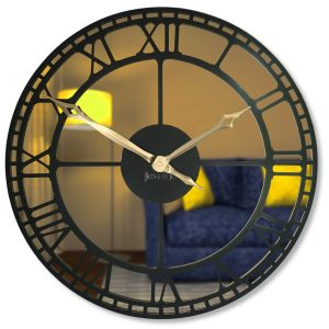 Metalowy zegar ścienny czarny lustro złote 50cm 571076 Metalowy zegar ścienny czarny lustro złote 50cm 571076