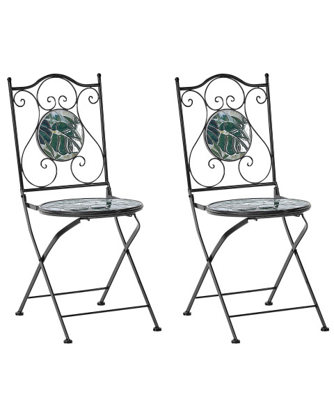 Metalowy zestaw 2 krzeseł balkonowych czarny w zielone liście 873826