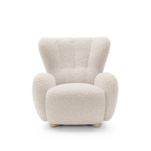 Miękki fotel TEDDY boucle z wysokim oparciem kremowy 748585