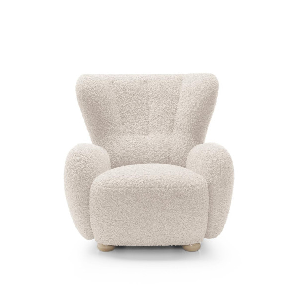 Miękki fotel TEDDY boucle z wysokim oparciem kremowy 748585