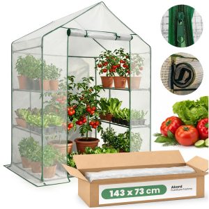 Mini szklarnia ogrodowa foliowa z półkami 1 drzwi Biała 143x73x195 cm 957386 Mini szklarnia ogrodowa foliowa z półkami 1 drzwi Biała 143x73x195 cm 957386