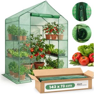 Mini szklarnia ogrodowa foliowa z półkami 1 drzwi Zielona 143x73x195 cm 957383 Mini szklarnia ogrodowa foliowa z półkami 1 drzwi Zielona 143x73x195 cm 957383