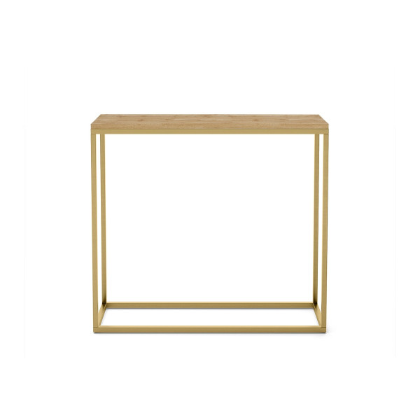 Minimalistyczna mała złota konsola WELL 80 blat dąb wotan 328797