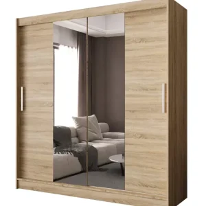 Minimalistyczna szafa przesuwna z lustrem dąb sonoma – Zereon 759182 Minimalistyczna szafa przesuwna z lustrem dąb sonoma – Zereon 759182