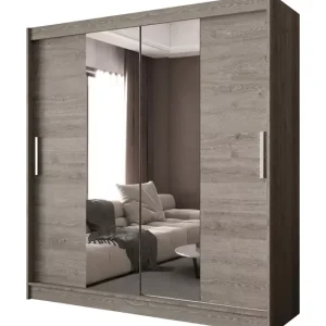 Minimalistyczna szafa z lustrzanym frontem w kolorze trufla – Titica 759176 Minimalistyczna szafa z lustrzanym frontem w kolorze trufla – Titica 759176
