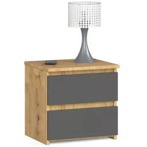 Minimalistyczna szafka nocna dąb artisan + grafit – Xyro 692330 Minimalistyczna szafka nocna dąb artisan + grafit – Xyro 692330