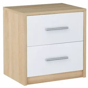 Minimalistyczna szafka nocna dąb sonoma + biały – Orlo 692314 Minimalistyczna szafka nocna dąb sonoma + biały – Orlo 692314