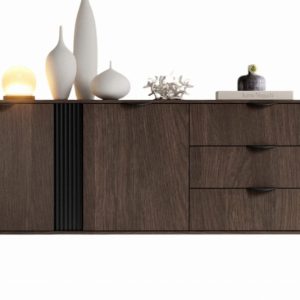 Minimalistyczna szeroka komoda w stylu japandi z szufladami MONACO 974294 Minimalistyczna szeroka komoda w stylu japandi z szufladami MONACO 974294