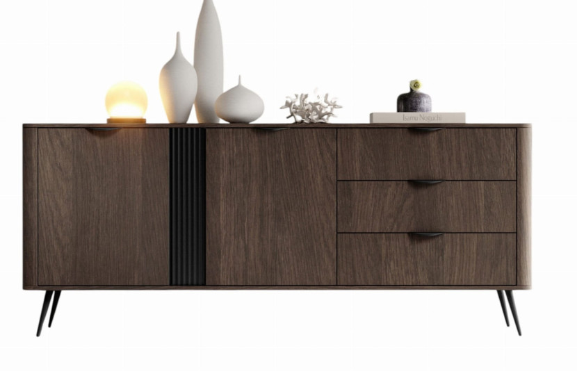 Minimalistyczna szeroka komoda w stylu japandi z szufladami MONACO 974294