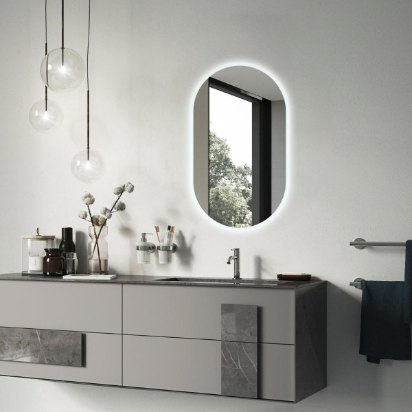 Minimalistyczne Lustro Łazienkowe LED Wiszące 90x52 cm 117453