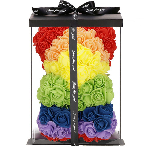 Miś z róż 25 cm multikolor rose bear miś różany z pudełkiem 401540