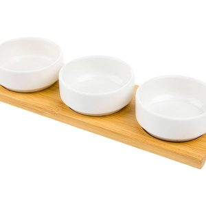 Miseczki na bambusowej podstawce Adria porcelanowe 3 szt. białe 50542 Miseczki na bambusowej podstawce Adria porcelanowe 3 szt. białe 50542