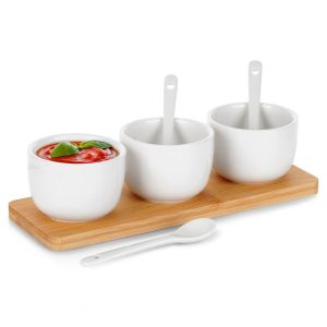 Miseczki na przekąski z łyżeczkami ceramiczne białe 90 ml 7 el. 797945 Miseczki na przekąski z łyżeczkami ceramiczne białe 90 ml 7 el. 797945