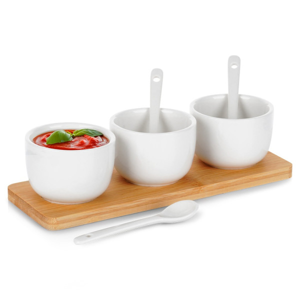 Miseczki na przekąski z łyżeczkami ceramiczne białe 90 ml 7 el. 797945