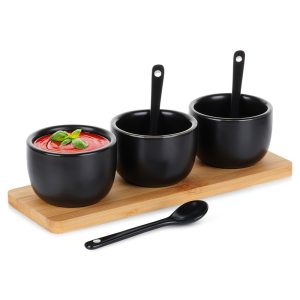 Miseczki na przekąski z łyżeczkami ceramiczne czarne 90 ml 7 el. 797948 Miseczki na przekąski z łyżeczkami ceramiczne czarne 90 ml 7 el. 797948