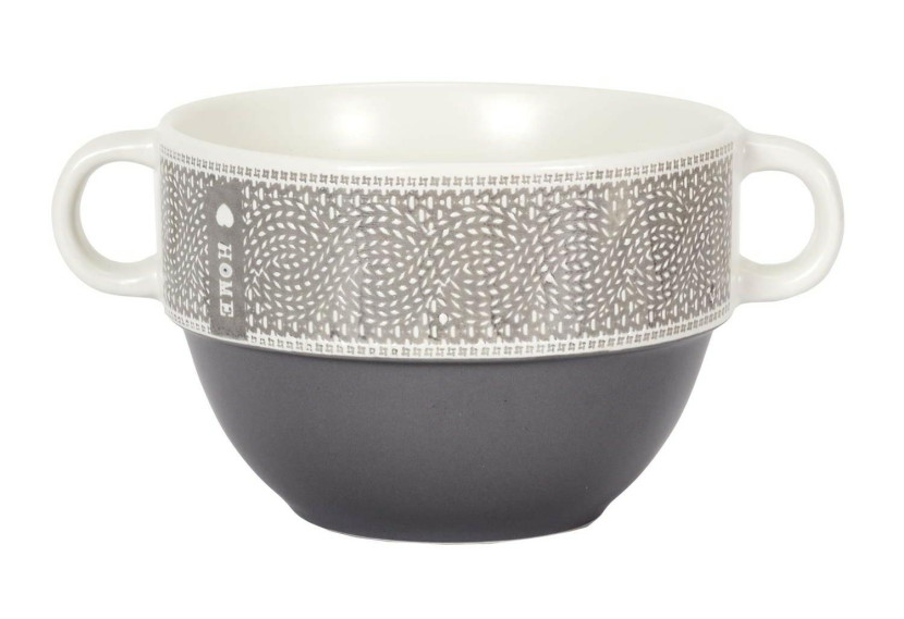 Miska na zupę Home Duo szara 500 ml z uchwytami ceramiczna 989342