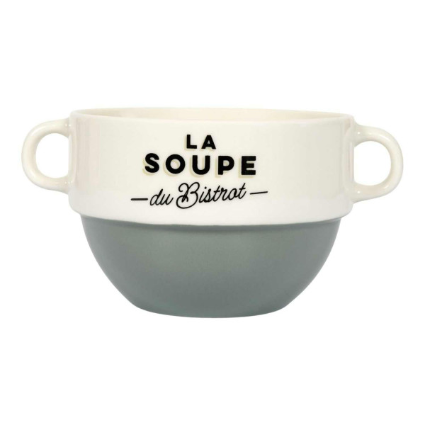 Miska na zupę z uszami Bistrot zielona ceramiczna 450 ml 989345