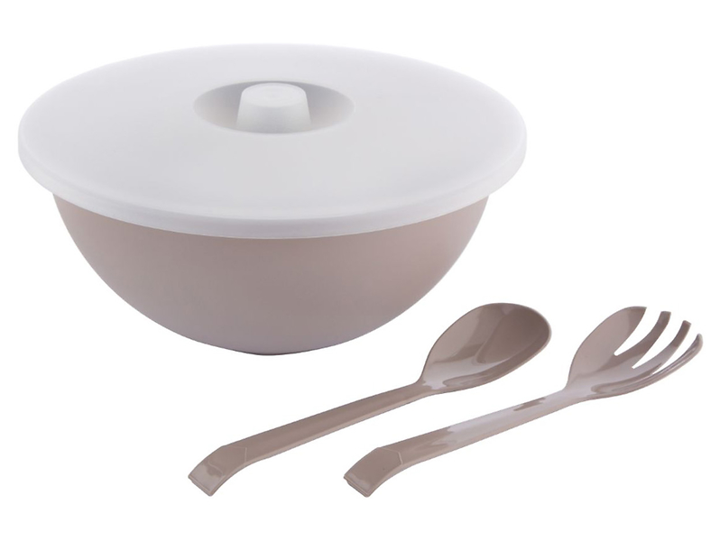 Miska z pokrywą i łyżkami do sałaty 3,6 l taupe 631553