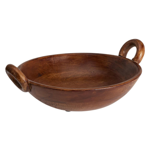 Miska z uchwytami z drewna mango 25x29 cm dekoracyjna brązowa 991142