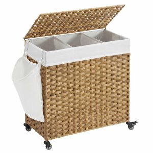 Mobilny kosz na pranie 3 przegrody do garderoby 3x50L 645873 Mobilny kosz na pranie 3 przegrody do garderoby 3x50L 645873