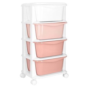 Mobilny organizer na zabawki z 4 pojemnikami, regał na kółkach pastelowy 723946 Mobilny organizer na zabawki z 4 pojemnikami, regał na kółkach pastelowy 723946
