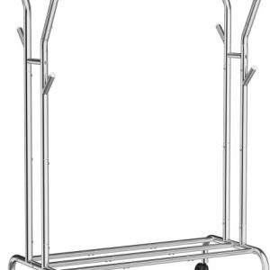 Mobilny Wieszak Stalowy 155cm z Półką, Srebrny 766437 Mobilny Wieszak Stalowy 155cm z Półką, Srebrny 766437