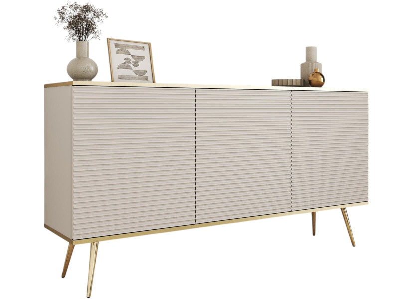 Modna trzydrzwiowa beżowa komoda glamour do salonu POLO 994167