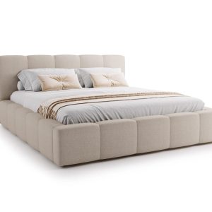 Modne beżowe łóżko boucle do sypialni NOVS 750060 Modne beżowe łóżko boucle do sypialni NOVS 750060