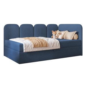 Modne niebieskie łóżko do pokoju chłopięcego w tkaninie boucle DREAMY 994947 Modne niebieskie łóżko do pokoju chłopięcego w tkaninie boucle DREAMY 994947