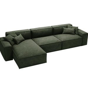 Modny ciemnozielony narożnik bez funkcji spania w tkaninie welur LOZORNO 990739
