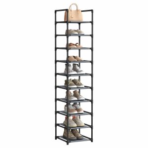 Modułowa szafka na buty 10 półek szara 173 cm metalowa tkaninowe półki 1003979 Modułowa szafka na buty 10 półek szara 173 cm metalowa tkaninowe półki 1003979
