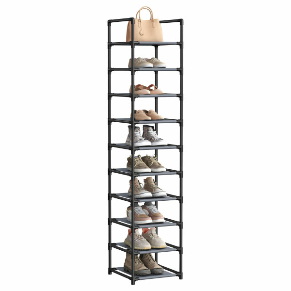 Modułowa szafka na buty 10 półek szara 173 cm metalowa tkaninowe półki 1003979
