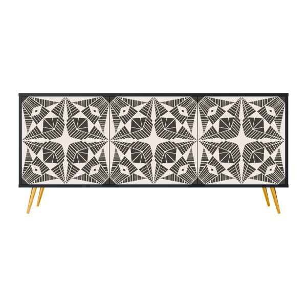 MONOCHROME NEXUS Komoda 3 drzwi Czarna-Metalowa szpilka złota 441593
