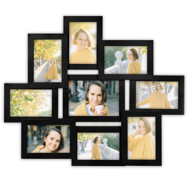 Multirama czarna ramka na dziewięć zdjęć 10x15 cm 13x18 cm 9 w 1 FRAMAI® 915726