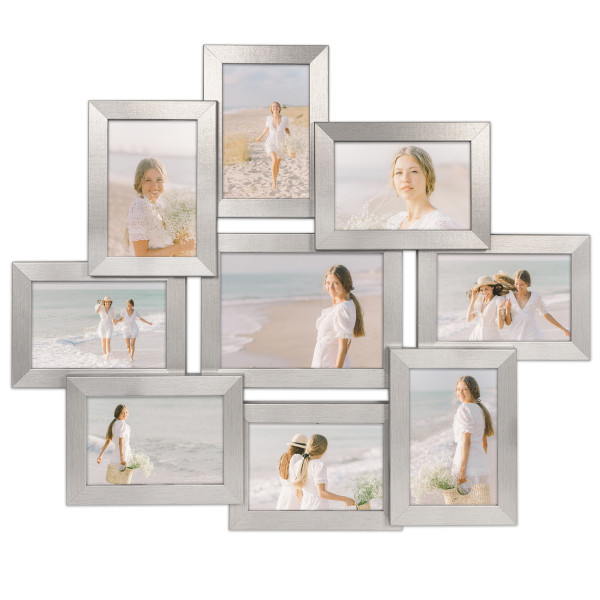 Multirama srebrna ramka na dziewięć zdjęć 10x15 cm 13x18 cm 9 w 1 FRAMAI® 958618
