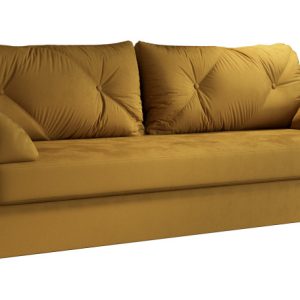 Musztardowa sofa rozkładana z pojemnikiem na pościel – Elvian 357498 Musztardowa sofa rozkładana z pojemnikiem na pościel – Elvian 357498