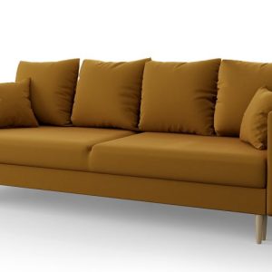 Musztardowa welurowa sofa rozkładana – Maren 385170 Musztardowa welurowa sofa rozkładana – Maren 385170
