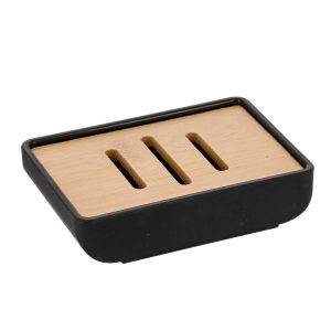 Mydelniczka Tempesti z Bambusem Czarna 8×11,4 cm Nowoczesna 669308 Mydelniczka Tempesti z Bambusem Czarna 8×11,4 cm Nowoczesna 669308