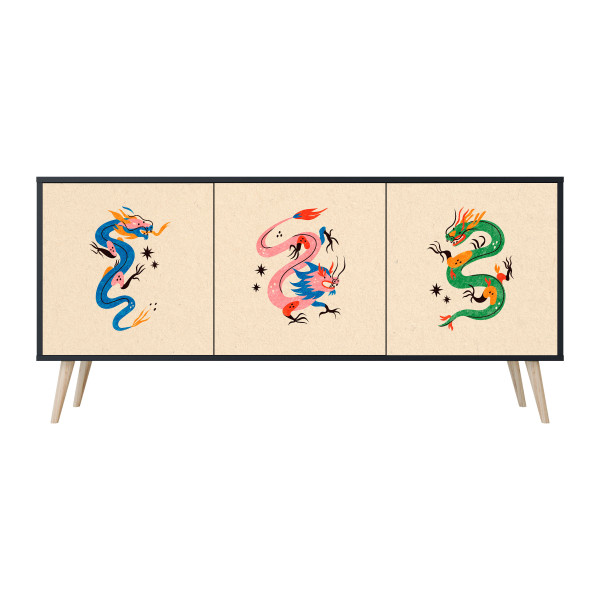 MYTHOLOGICAL CREATURES Komoda 3 drzwi Czarna-Bukowa skośna 441450