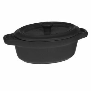 NACZYNIE DO ZAPIEKANIA 8,5x11cm czarne CERAMICZNE z pokrywką 382264