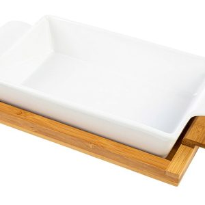 Naczynie do zapiekania ceramiczne z bambusową podstawką Moderno 18,5×32 cm 50544