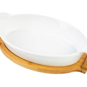 Naczynie do zapiekania ceramiczne z bambusową podstawką Moderno 19,8×36,7 cm 50543