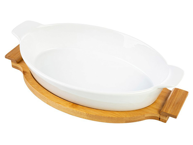 Naczynie do zapiekania ceramiczne z bambusową podstawką Moderno 19,8x36,7 cm 50543