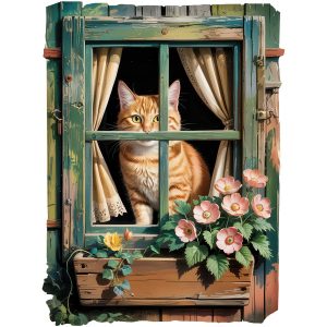 Naklejka dziura 3D kotek w oknie efekt dziury 60×80 899434 Naklejka dziura 3D kotek w oknie efekt dziury 60×80 899434