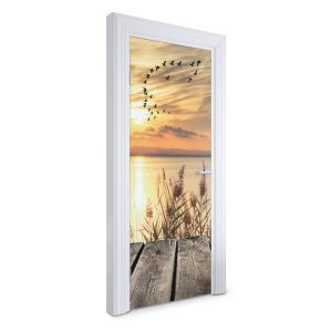 Naklejka na drzwi Zachód nad jeziorem 75×205 cm Fototapeta 468565