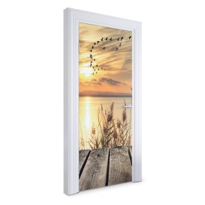 Naklejka na drzwi Zachód nad jeziorem 85×205 cm Fototapeta 468574