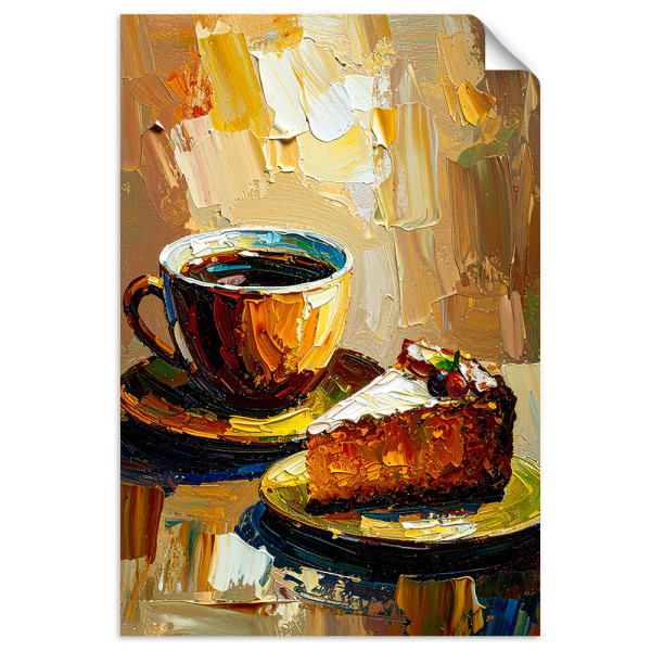 Naklejka na ścianę do salonu Feeby Filiżanka Kawy Ciastko w beżu 20x30 734207
