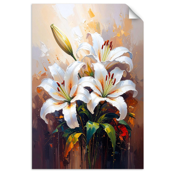 Naklejka na ścianę do salonu Feeby Lilie Białe Kwiaty jak malowane 20x30 733995