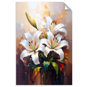 Naklejka na ścianę do salonu Feeby Lilie Białe Kwiaty jak malowane 80×120 734359 Naklejka na ścianę do salonu Feeby Lilie Białe Kwiaty jak malowane 80×120 734359